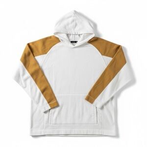 Men's White Hoodie with Mustard Shoulder & Sleeve Panels